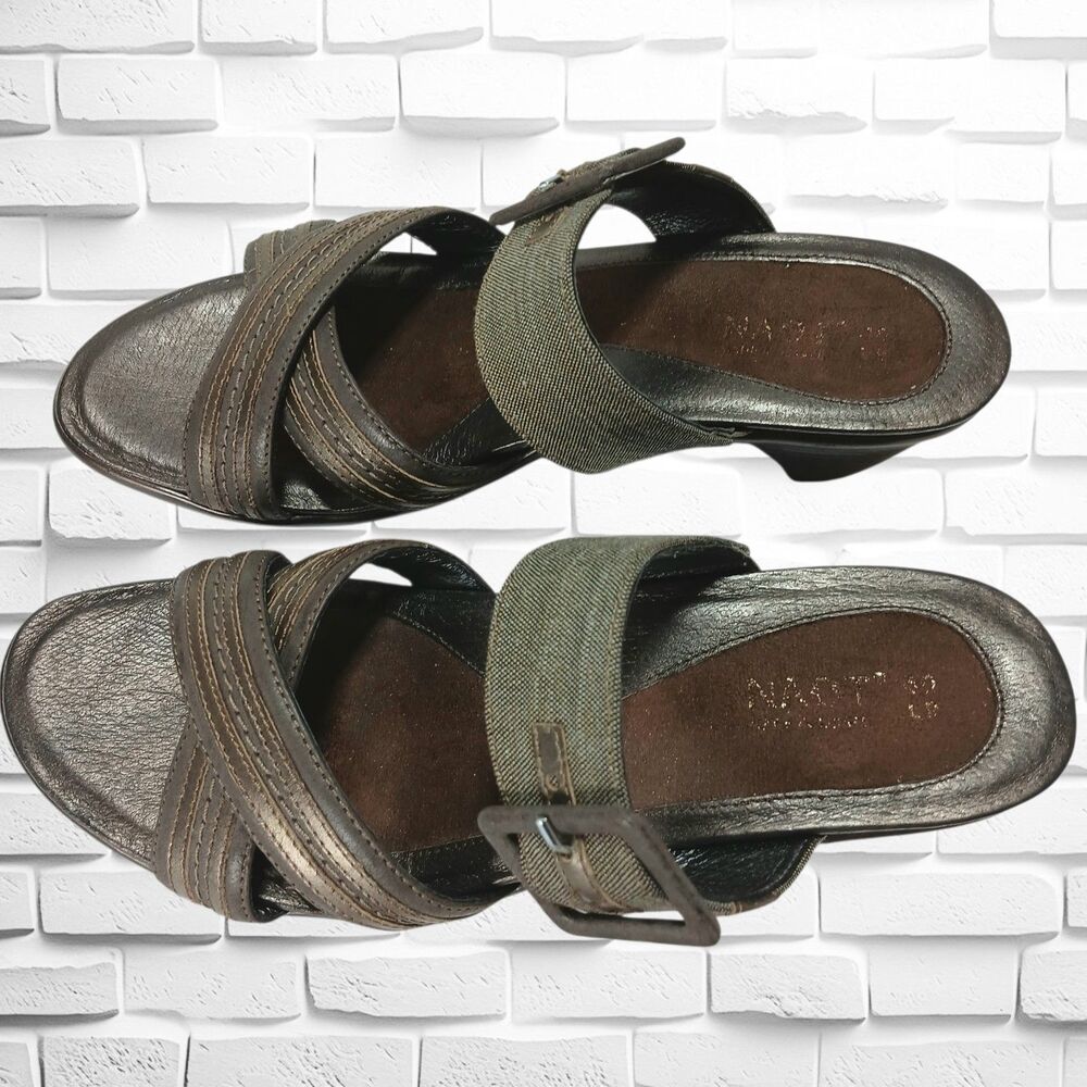 Naot Metallic Olive Green Crisscross Strap Wedge Sandals Size 9.5 (40), EUC